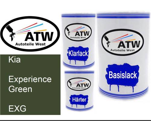 Kia, Experience Green, EXG: 500ml Lackdose + 500ml Klarlack + 250ml Härter - Set, von ATW Autoteile West.